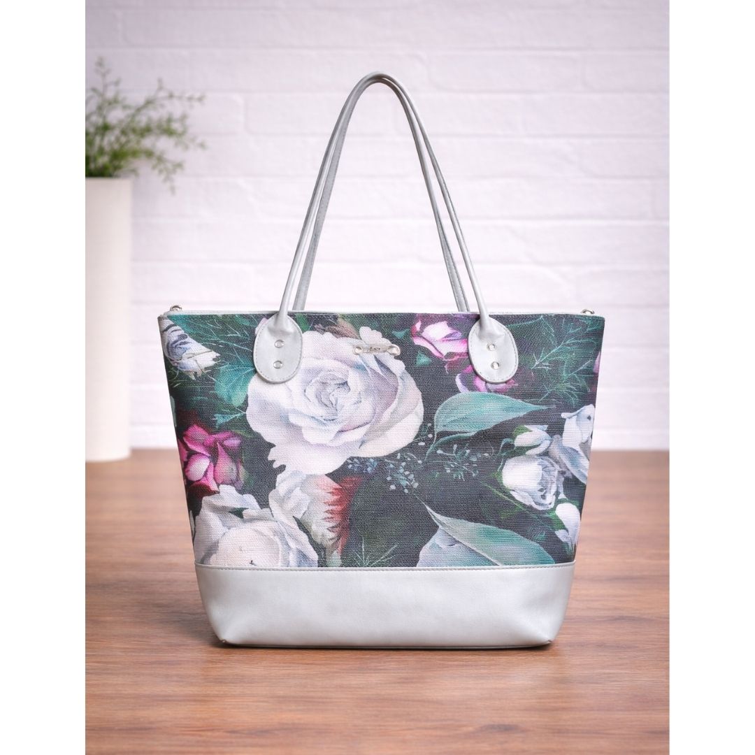 Floral Tote - Silver