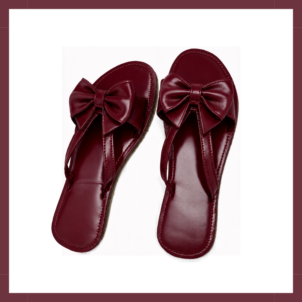 Bow Detail Sandal ~ Shiny Maroon